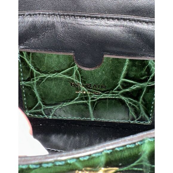 Balmain Blaze Smooth Calf Leather Medium Flap Clutch Crossbody Bag Green $2650 - Picture 12 of 16